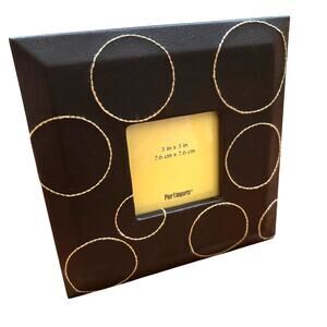 Pier 1 square photo frame standing brown & tan top stitched bubbles faux leather